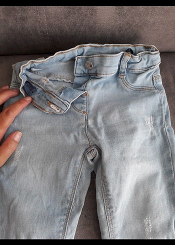4 Yaş Beden gri Renk Düğmeli mavi Kız Denim Pantolon