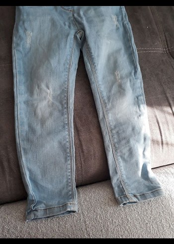 4 Yaş Beden Düğmeli mavi Kız Denim Pantolon
