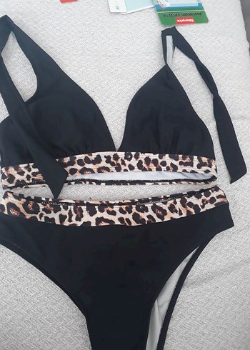 Diğer Leopar Desenli Siyah Bikini takım
