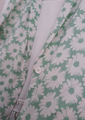 xl Beden yeşil Renk Çiçek Desenli Yeşil Midi Kadın Blazer