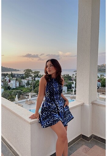 Diğer Mavi zebra desen saten elbise ????