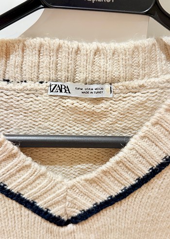 Zara V Yaka Bej Örgü Kadın Kazak