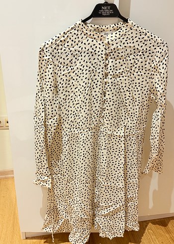Düğmeli Leopar Desenli Uzun Kollu elbise