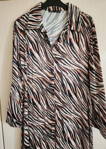 ZARA zebra Desenli Uzun Kollu Kadın Gömlek elbise