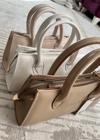 Bej ve Beyaz Deri Kadın Çanta - Zara - Görsel 3