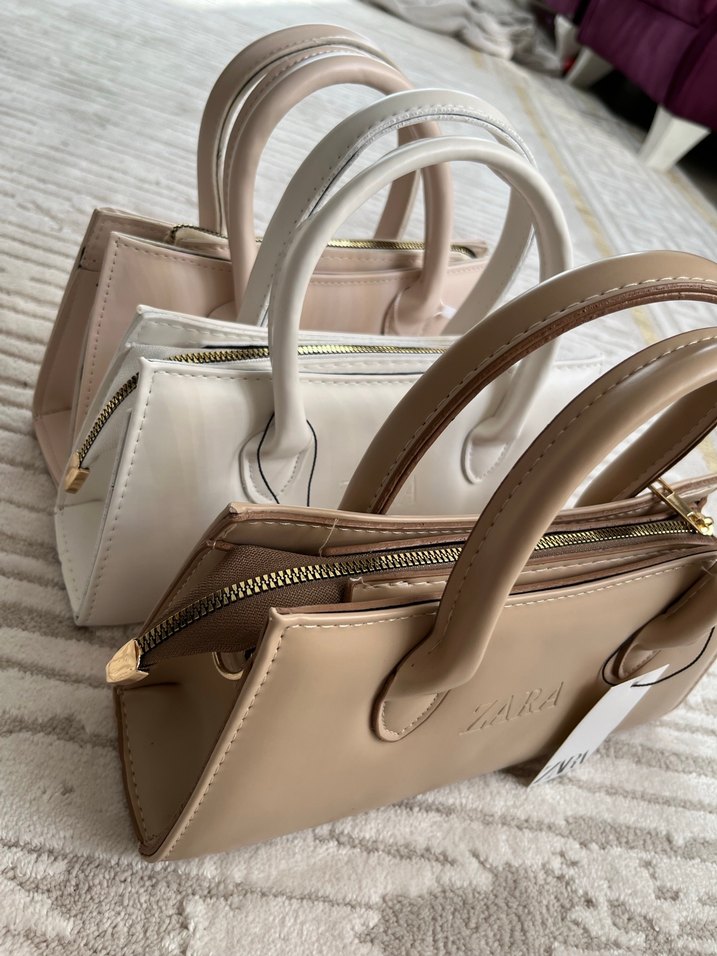 Bej ve Beyaz Deri Kadın Çanta - Zara - Görsel 3