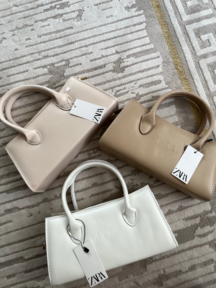 Bej ve Beyaz Deri Kadın Çanta - Zara - Görsel 2