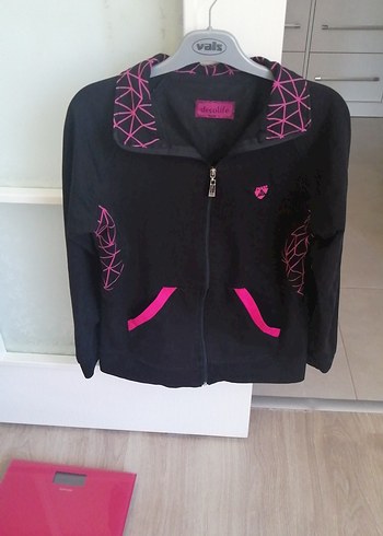 Kızlar İçin Pembe Desenli Fermuarlı Ceket