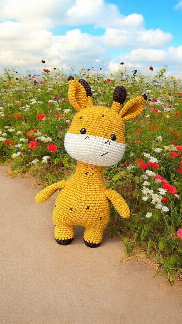 Sarı Renkli El Örgüsü Zürafa Oyuncak - Görsel 4