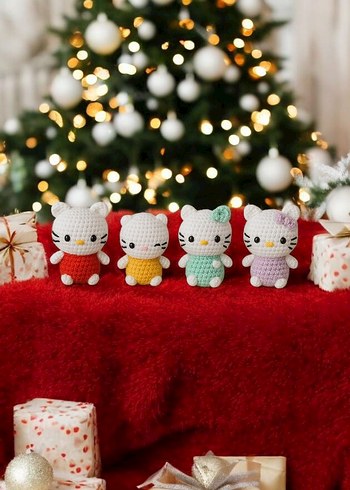 Renkli Örgü Hello Kitty Peluş Oyuncaklar - Görsel 3
