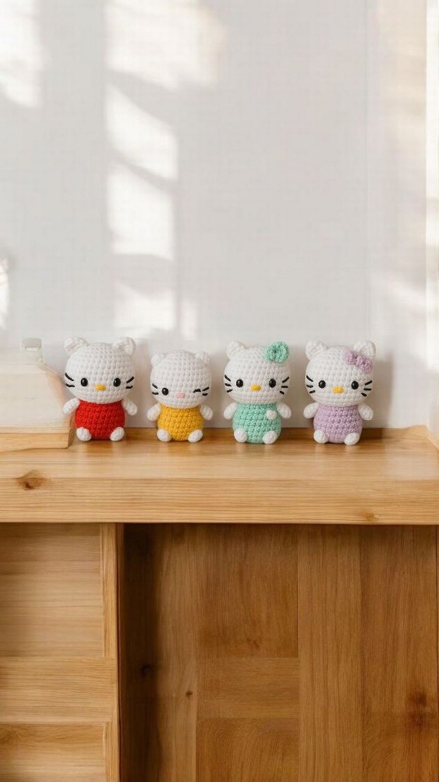 Renkli Örgü Hello Kitty Peluş Oyuncaklar - Görsel 5