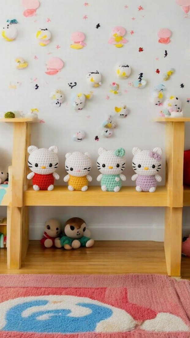 Renkli Örgü Hello Kitty Peluş Oyuncaklar - Görsel 4