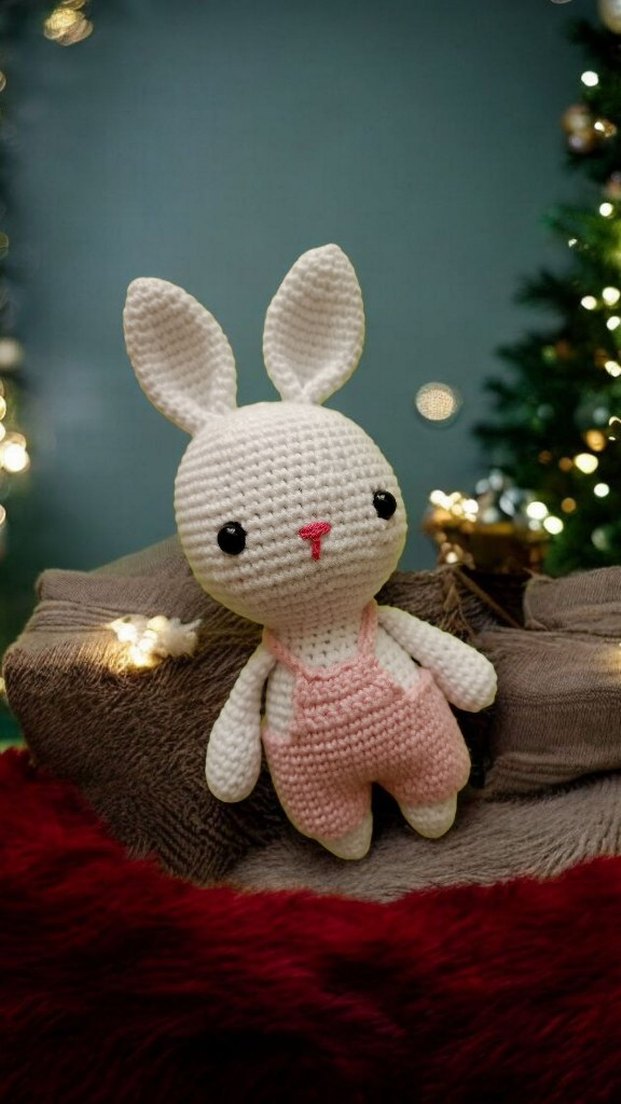 Pembe tulumlu peluş tavşan oyuncak - Görsel 2