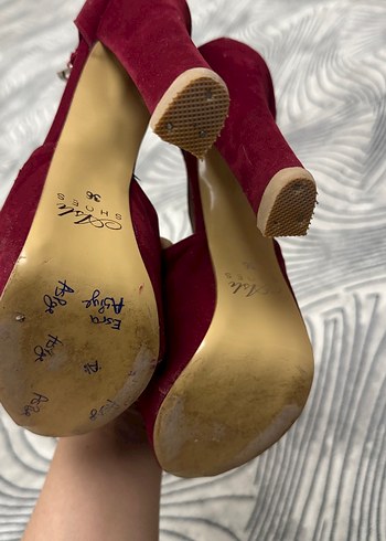 Bordo Süet Platform Topuklu Kadın Abiye Ayakkabı - Görsel 4