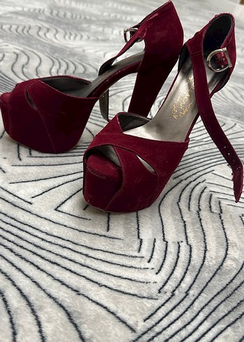 Bordo Süet Platform Topuklu Kadın Abiye Ayakkabı - Görsel 2