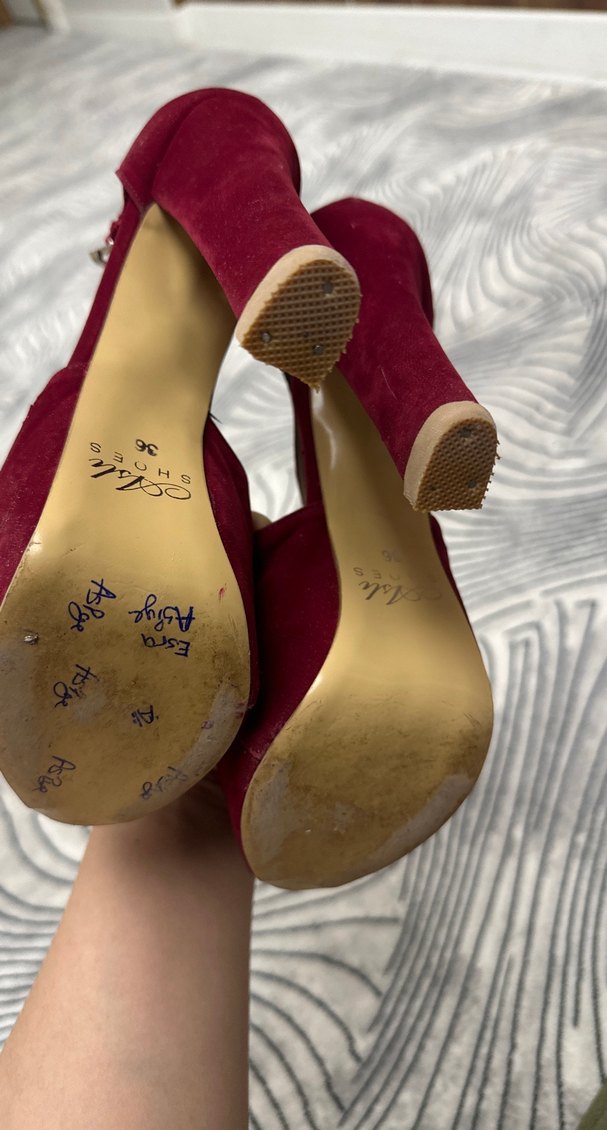 Bordo Süet Platform Topuklu Kadın Abiye Ayakkabı - Görsel 4