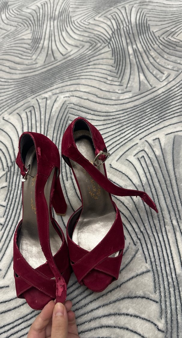 Bordo Süet Platform Topuklu Kadın Abiye Ayakkabı - Görsel 3