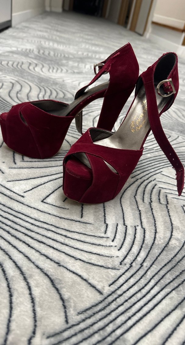 Bordo Süet Platform Topuklu Kadın Abiye Ayakkabı - Görsel 2