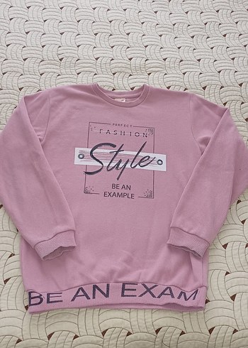 Pembe Baskılı Uzun Kollu Kız Sweatshirt