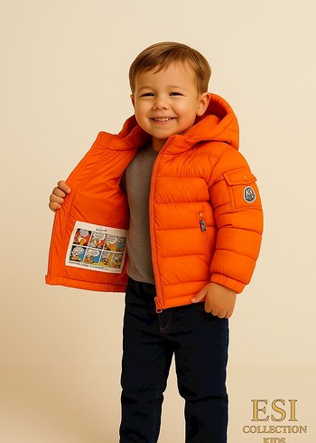 Kaz Tüyü Turuncu Kapüşonlu Erkek Çocuk Mont - Görsel 8