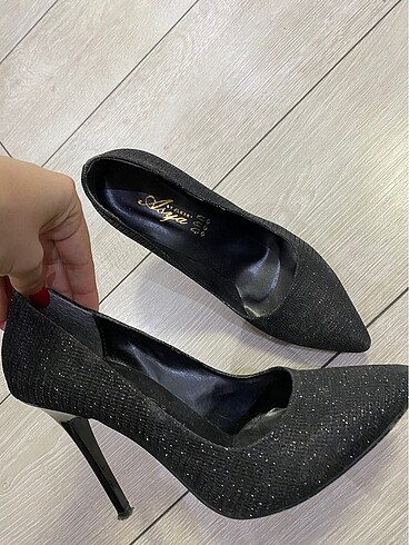 Diğer Simli siyah stiletto ayakkabı