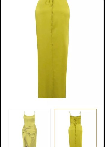 Kadın Parlak Haki Uzun Drapeli Elbise - Görsel 2