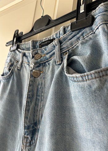 xs Beden mavi Renk Düğmeli Mavi Bol Kesim Midi Kot Pantolon