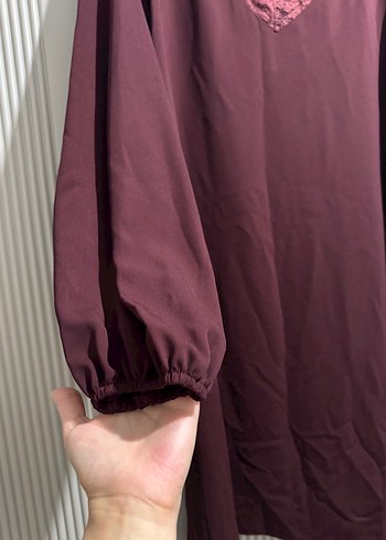 Bordo V Yaka Uzun Kollu Midi Tunik - Görsel 3