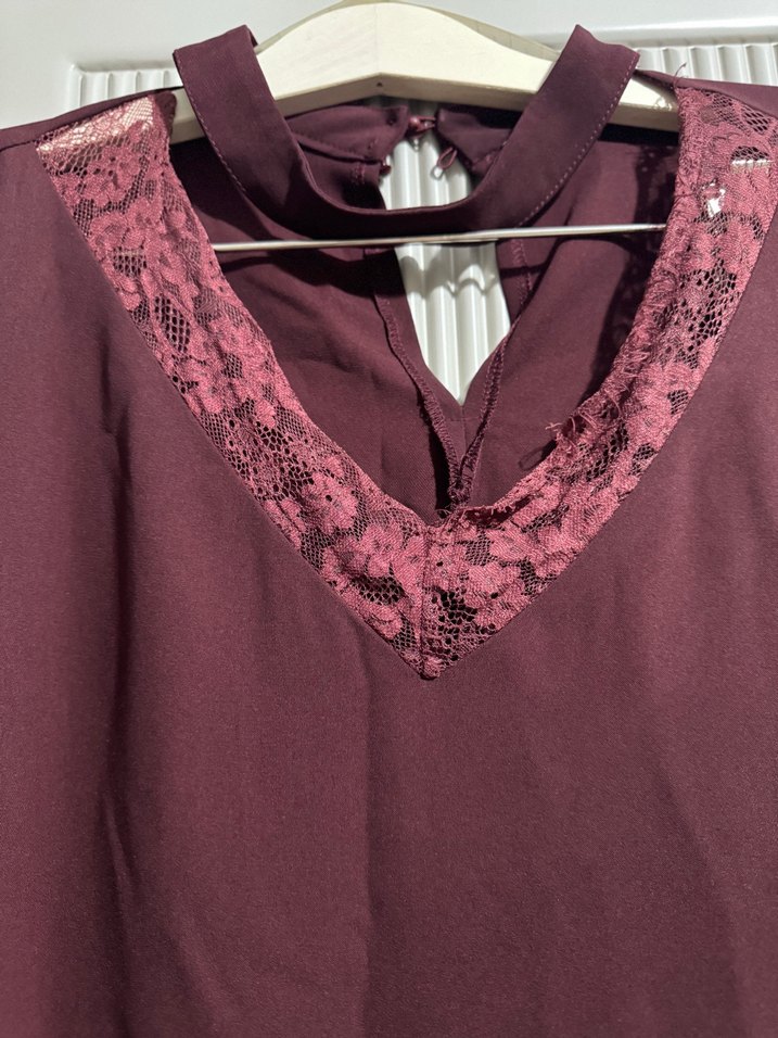 Bordo V Yaka Uzun Kollu Midi Tunik - Görsel 2