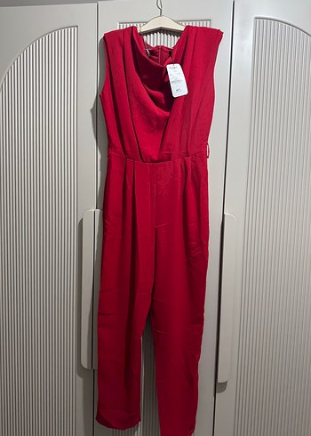 Kırmızı Drapeli Midi Kadın Tulum - Görsel 2