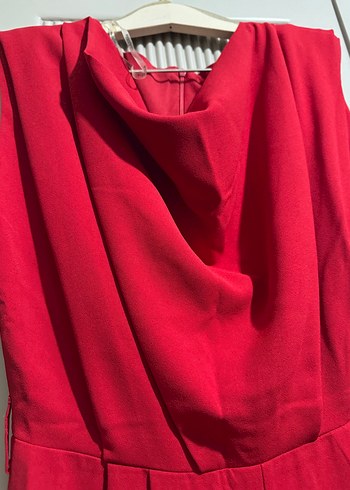 Kırmızı Drapeli Midi Kadın Tulum - Görsel 6