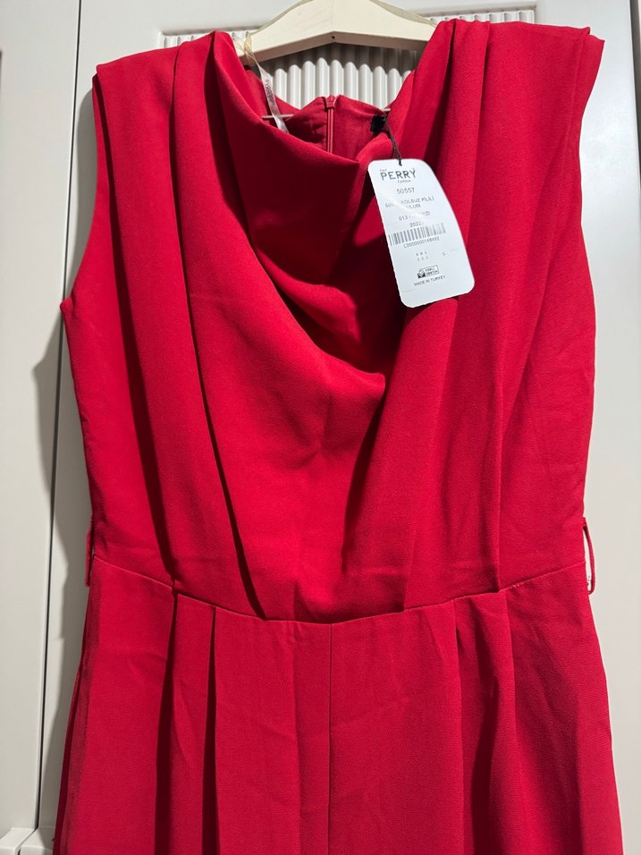 Kırmızı Drapeli Midi Kadın Tulum - Görsel 3