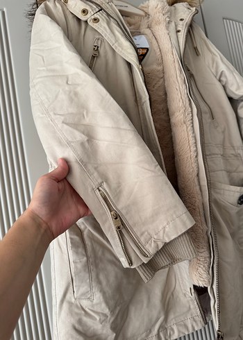 Bej Kürklü Midi Kadın Ceket - Görsel 3