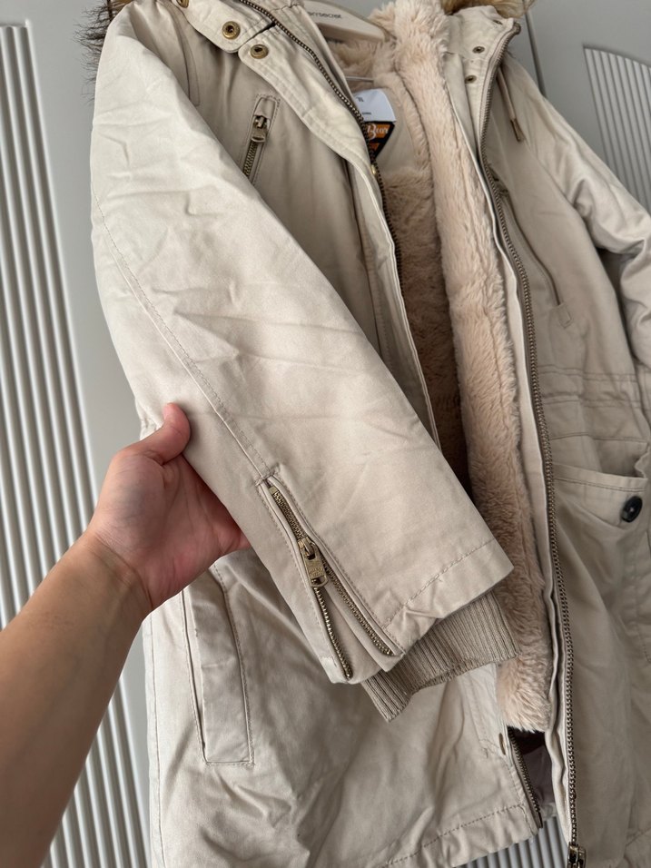 Bej Kürklü Midi Kadın Ceket - Görsel 3