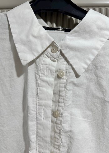 Zara Düğmeli Beyaz Kısa Kollu crop Gömlek - Görsel 3