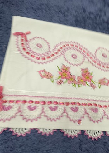 Pembe Nakışlı Dantel havlu - Görsel 2