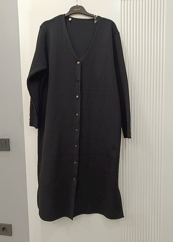 Düğmeli Siyah Uzun Triko hırka - Görsel 5