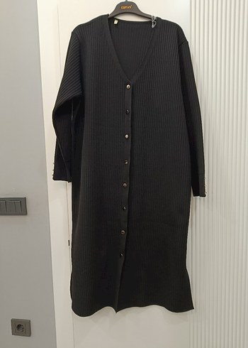 Düğmeli Siyah Uzun Triko hırka - Görsel 2