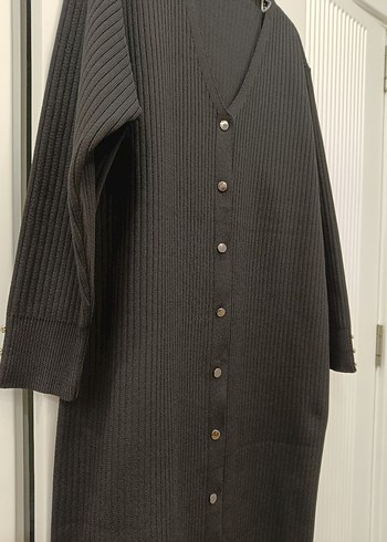 Düğmeli Siyah Uzun Triko hırka - Görsel 6