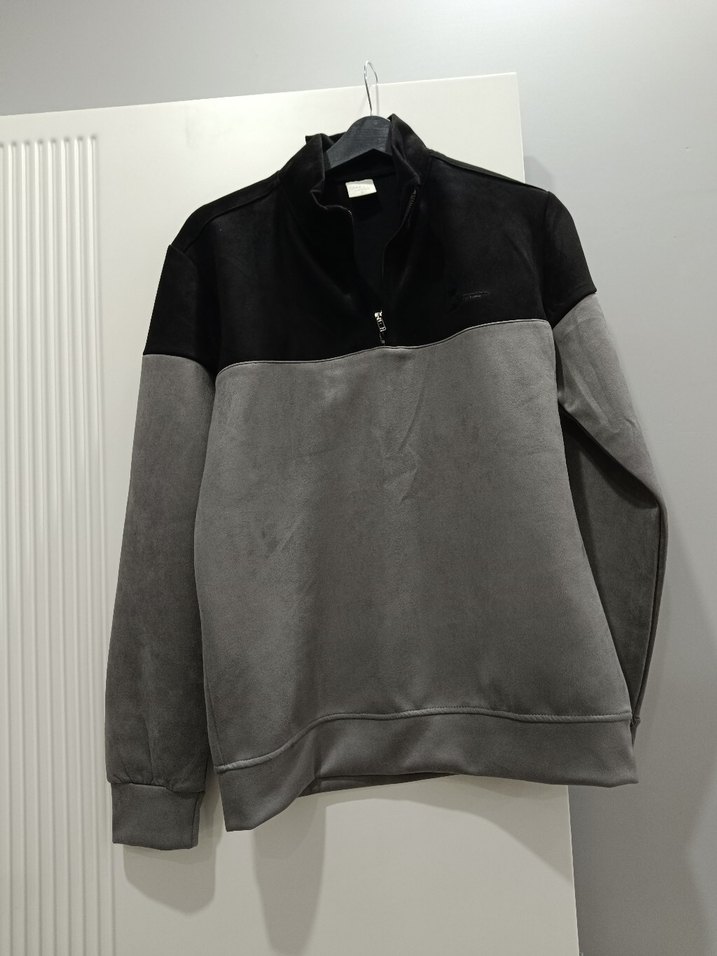 Erkek Gri Yarım Fermuarlı Sweatshirt - Görsel 2