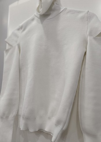 Beyaz Yarım Balıkçı Yaka Kadın Kazak - Görsel 3