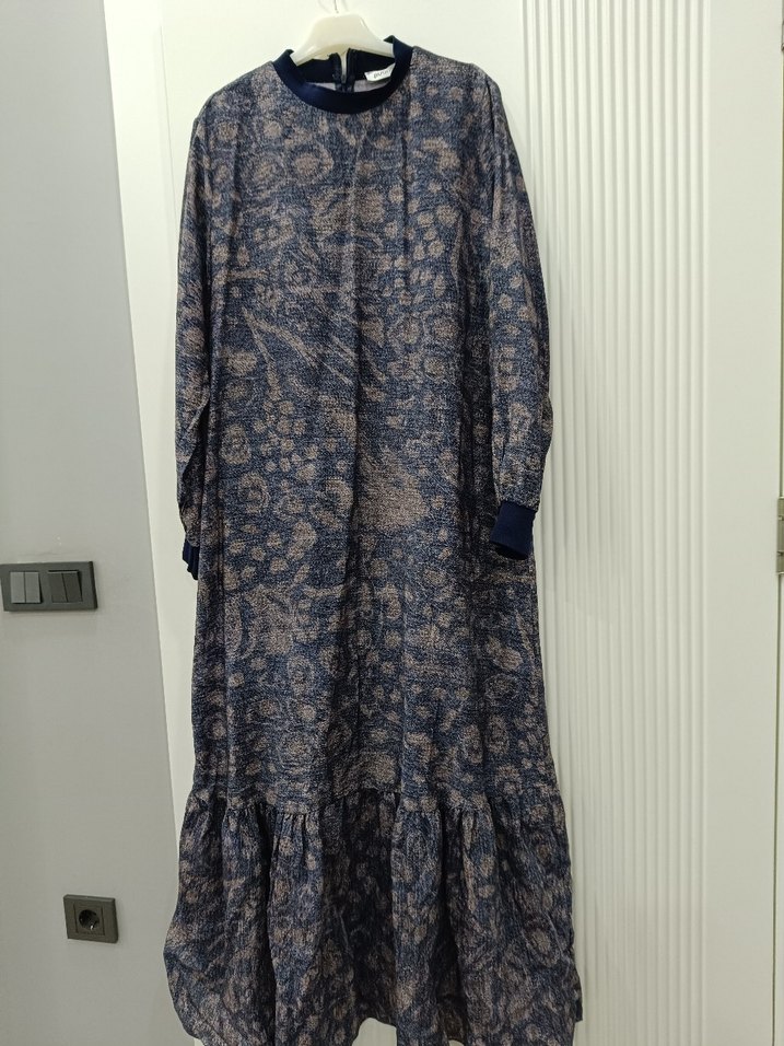 Gri Bohem Uzun Elbise, Salaş Kesim, Fırfırlı - Görsel 3