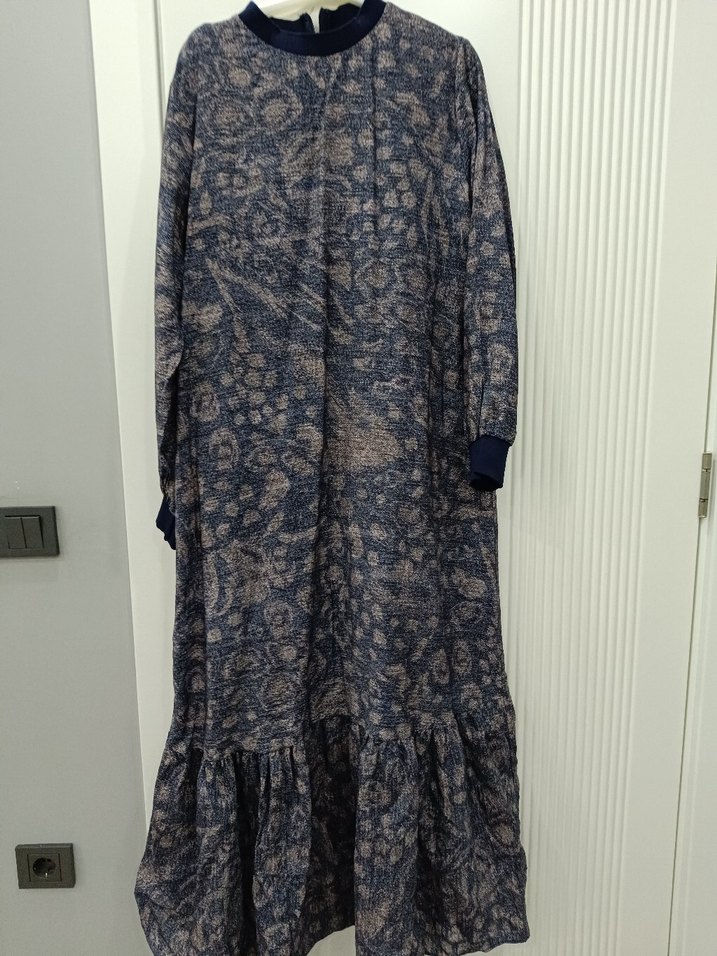 Gri Bohem Uzun Elbise, Salaş Kesim, Fırfırlı - Görsel 2