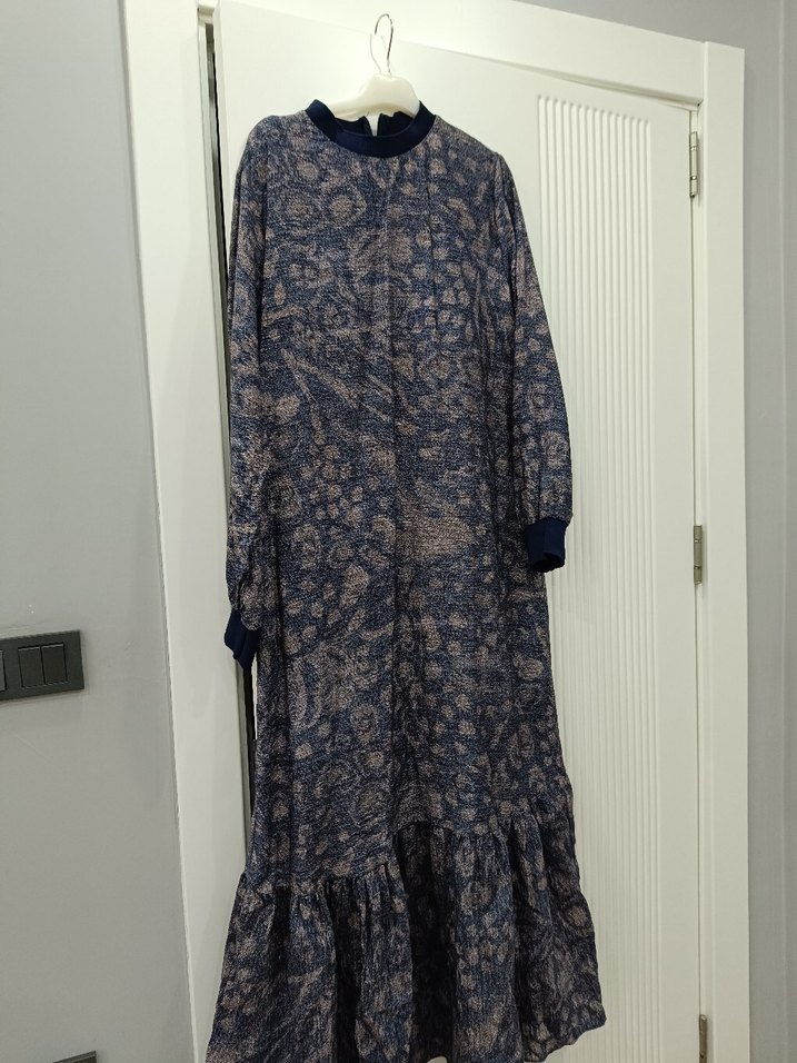 Gri Bohem Uzun Elbise, Salaş Kesim, Fırfırlı - Görsel 5