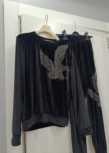 Payet İşlemeli Siyah Kadın Eşofman Takımı - Görsel 2