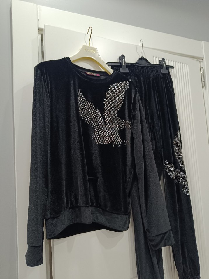 Payet İşlemeli Siyah Kadın Eşofman Takımı - Görsel 2