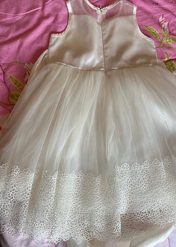 Kız Çocuk Beyaz Dantel İşlemeli Elbise - Görsel 3