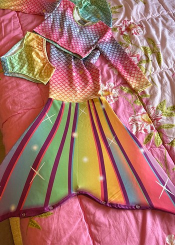 Uzun Kollu Renkli Tie-Dye Kız Bikini - Görsel 2