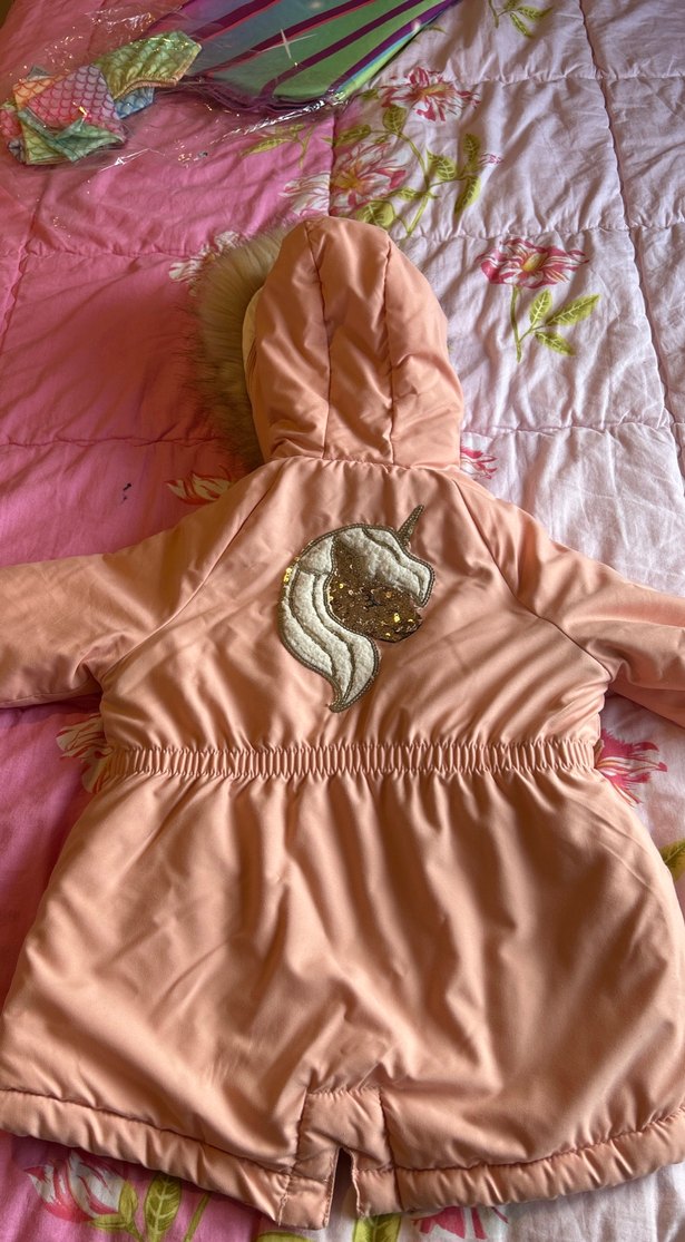 Kız Çocuk Pembe Kürklü Kapüşonlu Mont - Görsel 2