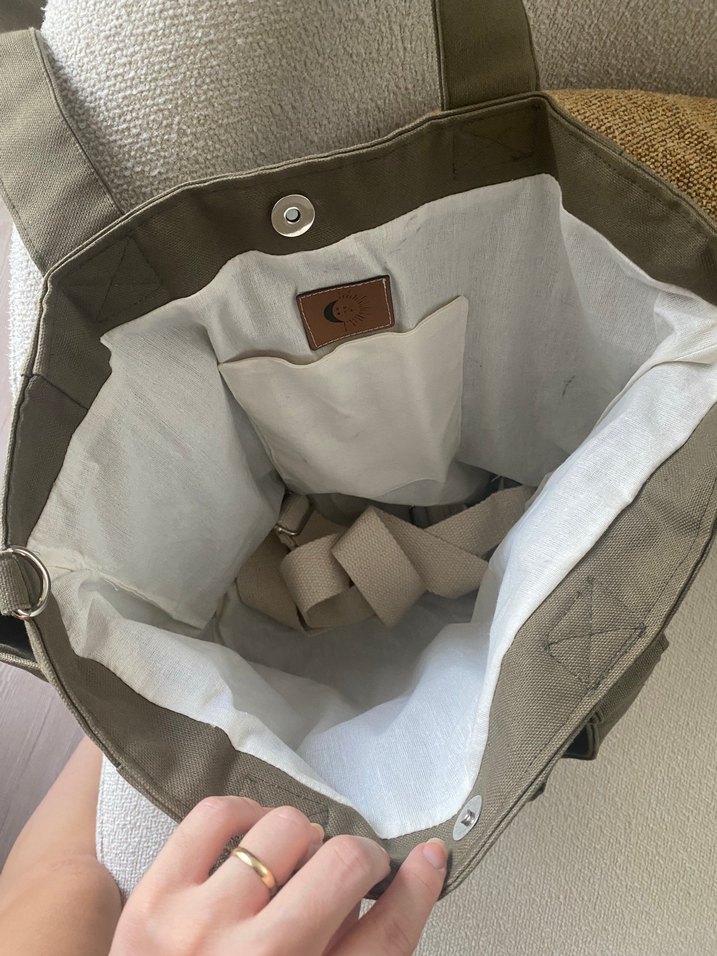 Haki Keten Kadın Çanta - Görsel 3